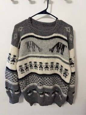 Vintage Hand-Knitted Fair Isle Alpaca Wool Sweater
